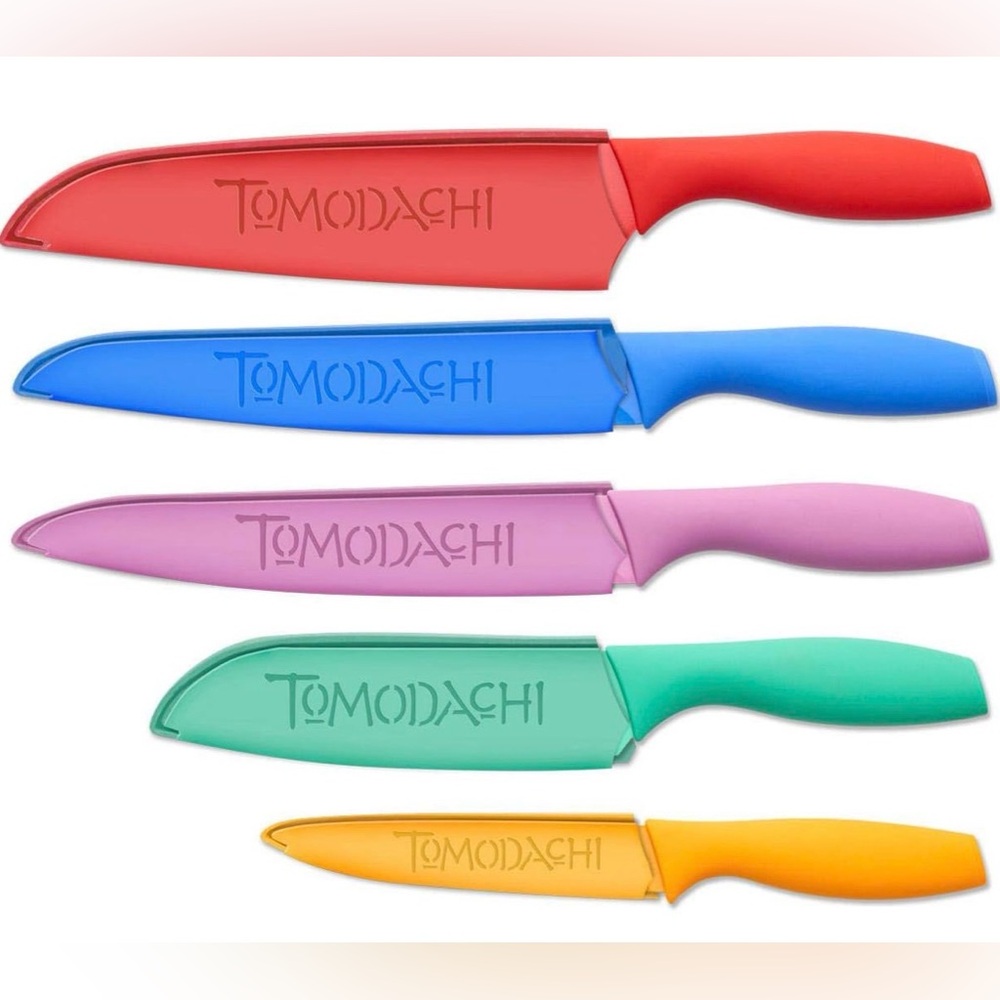 Tomodachi Kitchen Knife Set 5pc Color Coded– With Blade Covers!